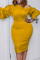 Yellow Fashion Casual Solid Split Joint Oblique Collar Long Sleeve Dresses