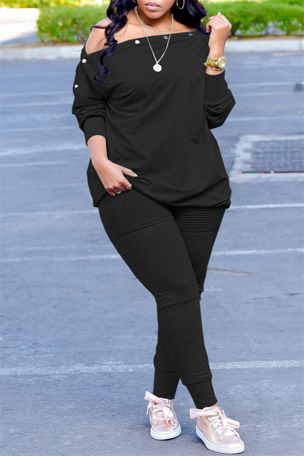 Casual Irregular Oblique Collar Long Sleeve Two Pieces(3 Colors)