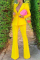 Yellow Fashion Casual Solid Cardigan Pants Turndown Collar Long Sleeve Two Pieces
