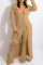 Beige Fashion Casual Solid Cardigan Pants V Neck Long Sleeve Two Pieces