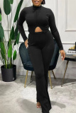 Black Fashion Casual Solid Split Joint Turtleneck Long Sleeve Two Pieces
