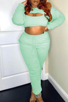 Green Sexy Casual Solid Hollowed Out O Neck Long Sleeve Two Pieces