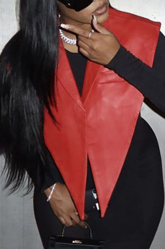 Red Sexy Solid Patchwork Asymmetrical Turn-back Collar Tops