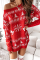 White Casual Wapiti Snowflakes Christmas Tree Printed Split Joint Contrast O Neck Dresses Sweater