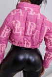 Pink Fashion Casual Print Cardigan Mandarin Collar Outerwear