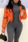 Orange Casual Solid Split Joint Zipper Zipper Collar Outerwear