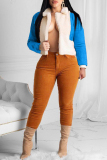 Light Blue Fashion Casual Patchwork Cardigan Turndown Collar Outerwear