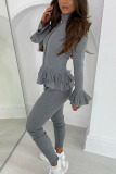 Lemon yellow Fashion Casual Patchwork Solid Turtleneck Long Sleeve Tops Two Pieces Set