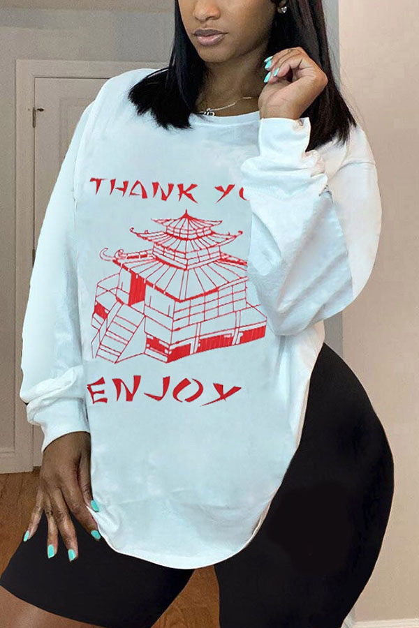 

Red and white Casual Print Straight Long Sleeve Two Pieces