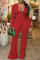 Red Sexy Solid Patchwork Slit V Neck Straight Jumpsuits