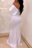 White Sexy Elegant Solid Patchwork Asymmetrical Off the Shoulder Trumpet Mermaid Dresses
