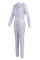 White Trendy Zipper Design Blending One-piece Jumpsuit