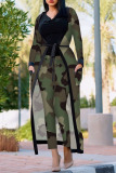 Camouflage Casual Print Patchwork Long Sleeve Two Pieces