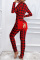 Red Fashion Living Plaid Print Patchwork V Neck Regular Jumpsuits