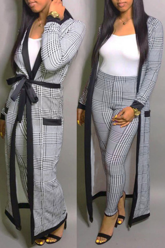 Grey Casual Print Patchwork Long Sleeve Two Pieces