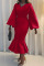 Red Elegant Solid Split Joint V Neck Evening Dress Dresses
