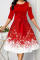 Red Casual Print Split Joint O Neck A Line Plus Size Dresses