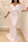White Sexy Elegant Solid Split Joint Asymmetrical Off the Shoulder Trumpet Mermaid Dresses