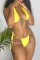 Yellow Sexy Solid Hollowed Out Backless Swimwears Set
