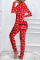 Red Fashion Living Letter Print Patchwork V Neck Regular Jumpsuits