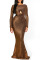 Brown Fashion Long Sleeves O neck Mermaid Floor-Length Vintage Dresses