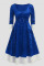 Blue Casual Sweet Print Split Joint O Neck A Line Plus Size Dresses