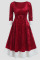 Red Casual Sweet Print Split Joint O Neck A Line Plus Size Dresses