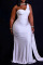 White Sexy Solid Patchwork Asymmetrical Collar Evening Dress Plus Size Dresses