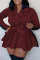 rose red Sweet British Style Solid Split Joint Turn-back Collar Long Sleeve Dress Plus Size Dresses