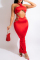 Red Fashion Sexy Solid Hollowed Out Backless Slit Halter Evening Dress