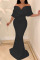 Black Sexy Elegant Solid Split Joint Asymmetrical Off the Shoulder Trumpet Mermaid Dresses