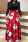 Red Casual Print Split Joint O Neck A Line Dresses