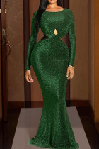 Green Fashion Long Sleeves O neck Mermaid Floor-Length Vintage Dresses
