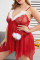 Red Fashion Sexy Patchwork See-through Backless Christmas Day Lingerie