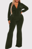 Black Fashion Casual Solid Basic Turndown Collar Plus Size Two Pieces