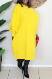 Yellow Fashion Casual Solid Basic O Neck Long Sleeve Dresses