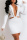 White Fashion Sexy Patchwork Hot Drilling Hollowed Out V Neck Long Sleeve Dresses