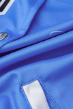 Light Blue Casual Print Patchwork Mandarin Collar Outerwear