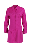 Rose Red Casual Solid Patchwork Turndown Collar Shirt Dress Dresses