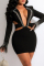 White Fashion Sexy Patchwork Hot Drilling Hollowed Out V Neck Long Sleeve Dresses
