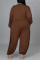 Brown Fashion Casual Solid Basic V Neck Plus Size Jumpsuits (Without Belt)