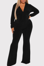 Black Fashion Casual Solid Basic Turndown Collar Plus Size Two Pieces