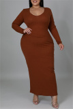 White Fashion Casual Solid Bandage Hollowed Out O Neck Long Sleeve Plus Size Dresses
