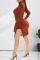 Tangerine Red Casual Solid Split Joint Slit Turtleneck One Step Skirt Dresses