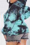 Blue Fashion Casual Print Tie Dye Basic Hooded Collar Plus Size Tops