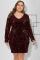 Wine Red Blends adult Fashion Sexy V Neck Sequin Patchwork Embroidery Solid Stitching Plus Size Dress