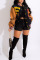 Black Casual Street Print Patchwork Buckle Outerwear