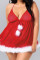 Red Sexy Patchwork Solid Bandage See-through Bead tube Christmas Day Lingerie