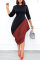 Black Red Fashion Casual Patchwork Asymmetrical O Neck Long Sleeve Dresses