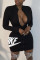 Black Fashion Sexy Letter Print Basic Zipper Collar Long Sleeve Dresses